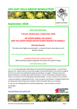 APS EAST HILLS GROUP NEWSLETTER September 2018