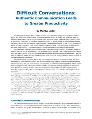 Difficult Conversations: Authentic Communication Leads to Greater Productivity