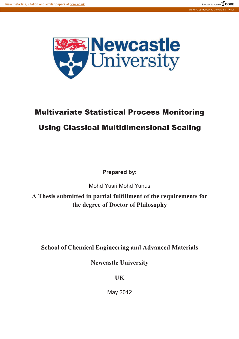 Multivariate Statistical Process Monitoring Using Classical