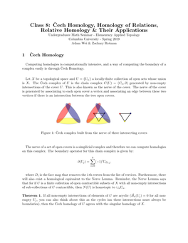 Class 8:ˇcech Homology, Homology of Relations, Relative Homology