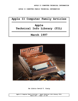 Apple II Computer Family Articles ————————————————————————————————— Apple Technical Info Library (TIL) ————————————————————————————————— March 1997