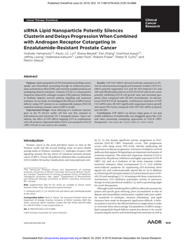 Sirna Lipid Nanoparticle Potently Silences Clusterin and Delays Progression When Combined with Androgen Receptor Cotargeting In