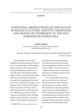 Nurturing Abstractions of the Nation in Religio-Cultural Identity Assertions and Spaces of Generosity in the Sufi Darghas of Karnataka