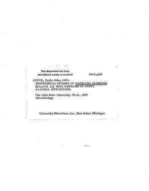 University Microfilms, Inc., Ann Arbor, Michigan BIOCHEMICAL STUDIES of ZOOGLOEA RAMIGERA ISOLATE 115