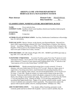 ARIZONA GAME and FISH DEPARTMENT HERITAGE DATA MANAGEMENT SYSTEM Plant Abstract Element Code: PDAST6W0A0 Data Sensitivity: No