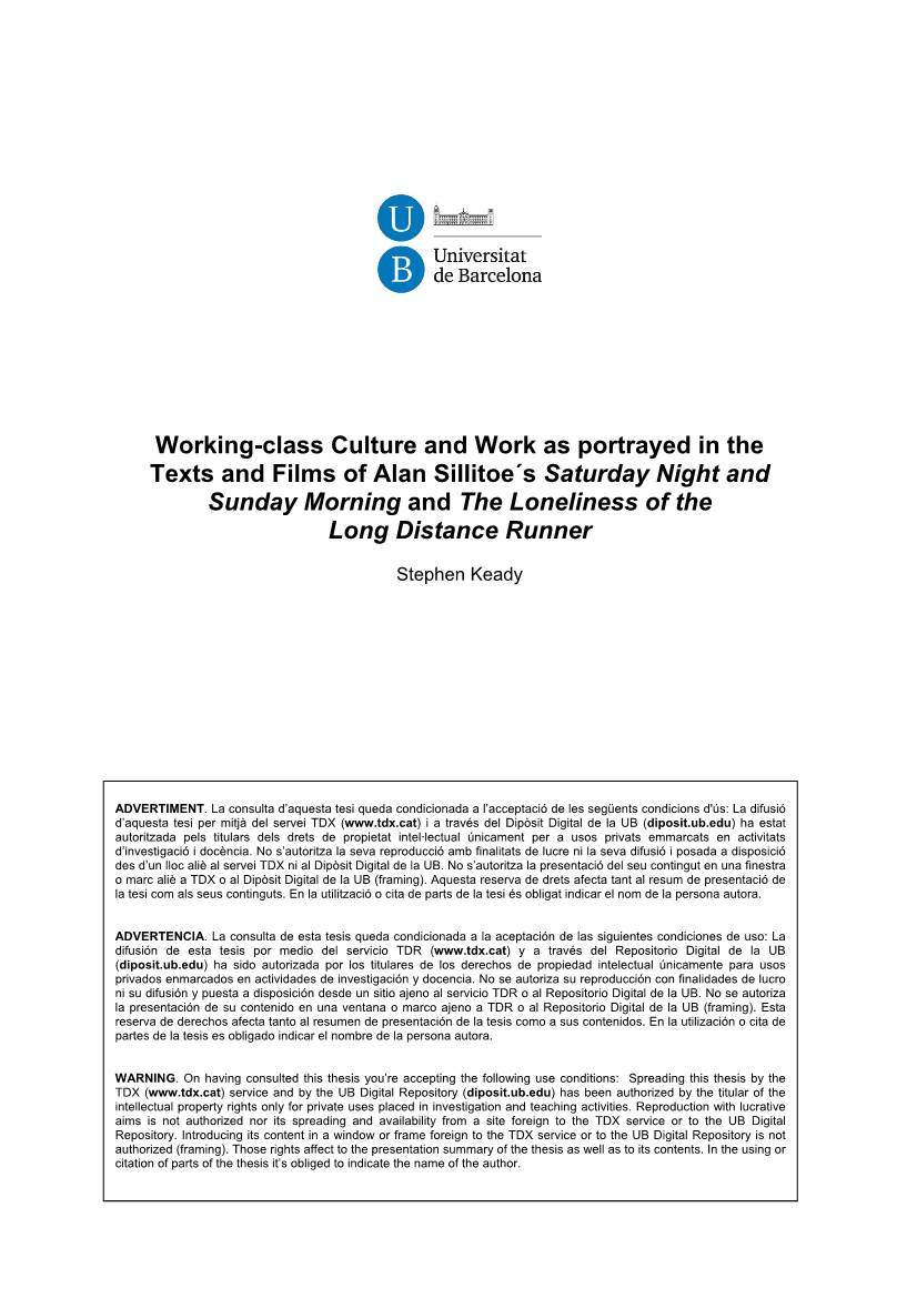 Working-Class Culture and Work As Portrayed in the Texts and Films Of