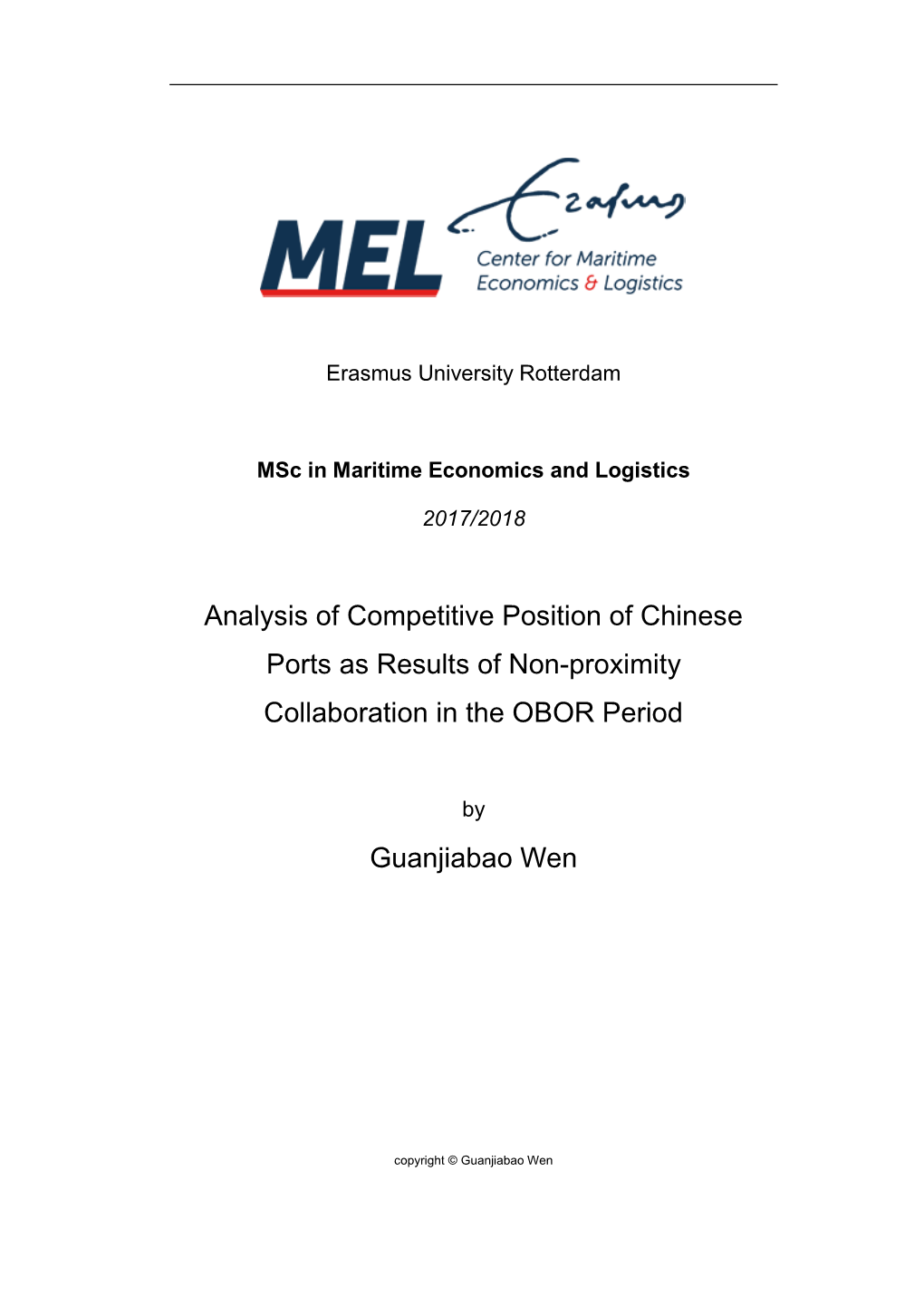Analysis of Competitive Position of Chinese Ports As Results of Non-Proximity Collaboration in the OBOR Period