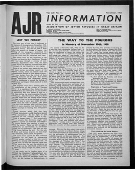 Information Issued by the Association of Jewish Refugees in Great Britain 8 Fajrfax Mansions