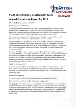 South West Regional Development Team Annual Consultative Report for 2018