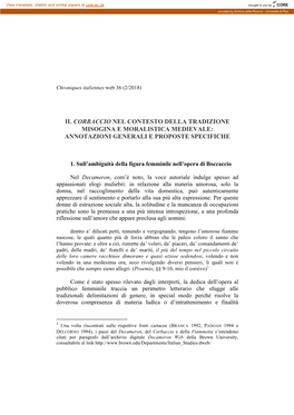 Il Corbaccio Nel Contesto Della Tradizione Misogina E Moralistica Medievale: Annotazioni Generali E Proposte Specifiche