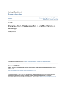 Changing Pattern of Food Preparation of Small Town Families in Mississippi