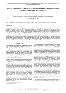 Fate of Agricultural Areas of Kailali District of Nepal: a Temporal Land Use Land Cover Change (Lucc) Analysis