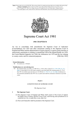 Senior Courts Act 1981 Is up to Date with All Changes Known to Be in Force on Or Before 30 August 2021