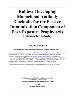 Rabies: Developing Monoclonal Antibody Cocktails for the Passive Immunization Component of Post-Exposure Prophylaxis Guidance for Industry