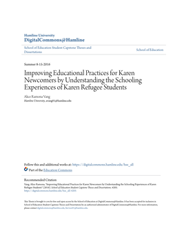 Improving Educational Practices for Karen Newcomers By
