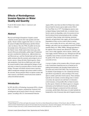 Effects of Nonindigenous Invasive Species on Water Quality and Quantity