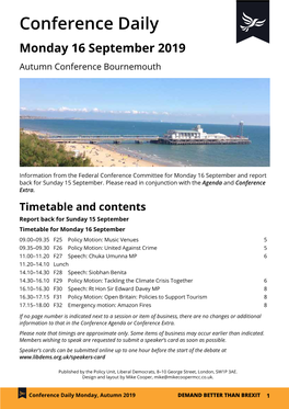 Conference Daily Monday 16 September 2019 Autumn Conference Bournemouth