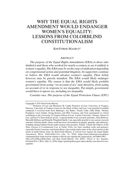 Why the Equal Rights Amendment Would Endanger Women's Equality