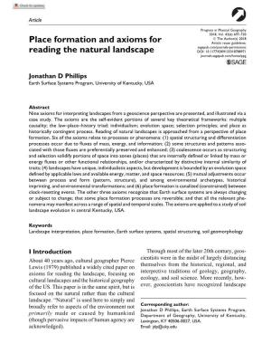 Place Formation and Axioms for Reading the Natural Landscape
