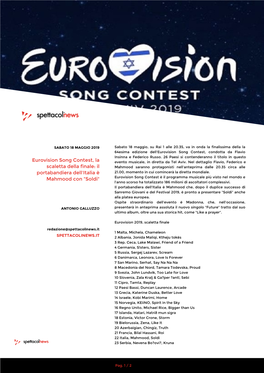 Eurovision Song Contest, La Scaletta Della Finale: Il
