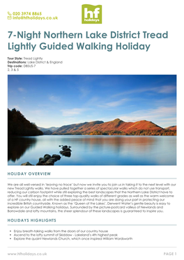 7-Night Northern Lake District Tread Lightly Guided Walking Holiday