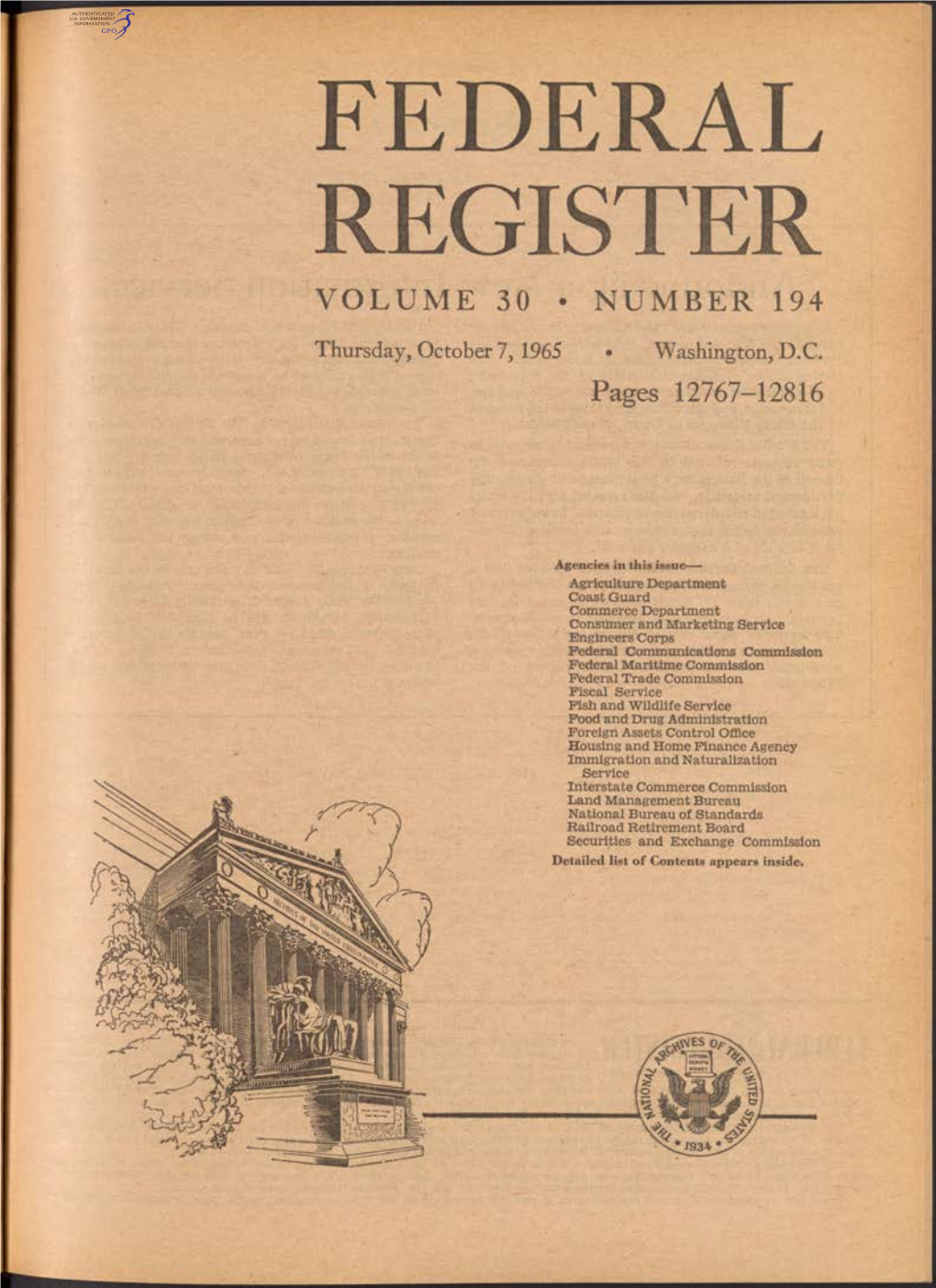 Federal Register Volume 30 • Number 194