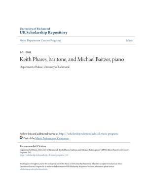 Keith Phares, Baritone, and Michael Baitzer, Piano Department of Music, University of Richmond
