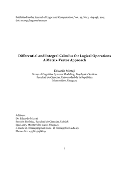 Differential and Integral Calculus for Logical Operations a Matrix-Vector Approach
