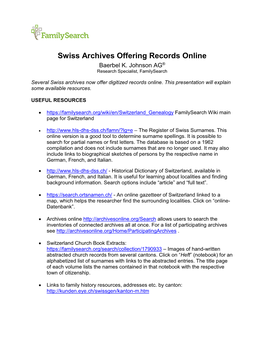 Swiss Archives Offering Records Online Baerbel K