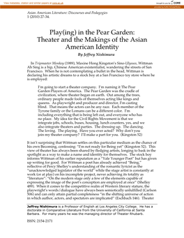 Theater and the Makings of the Asian American Identity by by Jeffrey Nishimura
