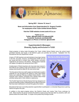 The Franklin Almanac Is Produced by the TUSD Communications Office