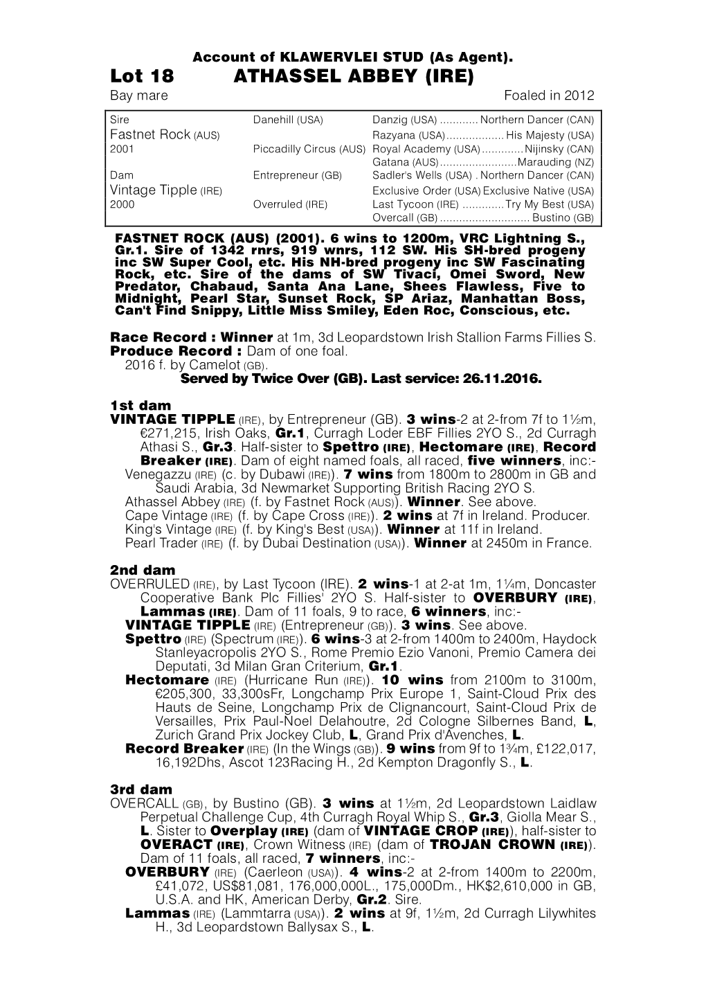 Lot 18 ATHASSEL ABBEY (IRE) Bay Mare Foaled in 2012