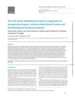 The Role of the Orbitofrontal Cortex in Regulation of Interpersonal Space