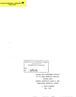 Geology and Hydrocarbon Potential of the Berry Mountain Syncline, Central Gaspe (Matane, Matapedia, Gaspe W