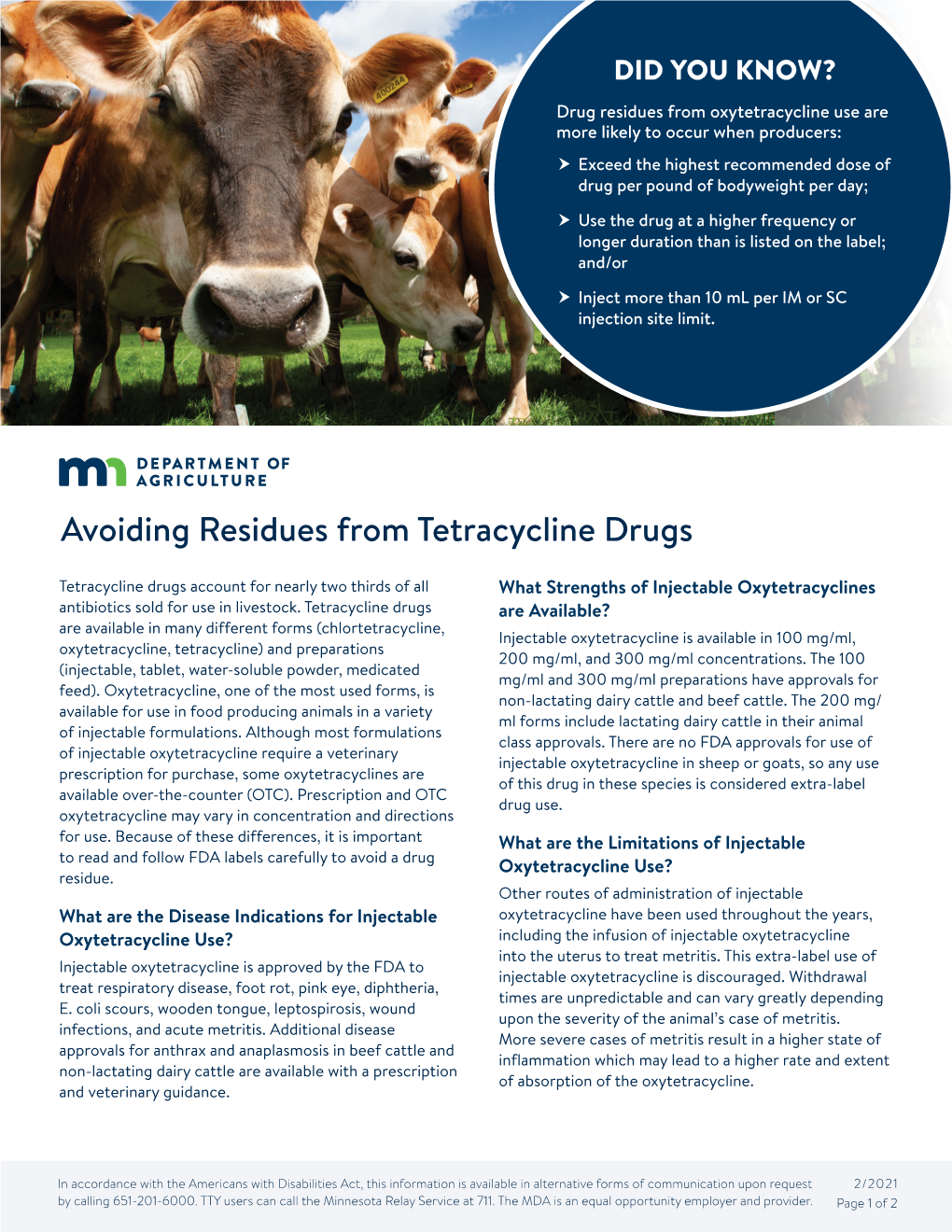 Avoiding Residues from Tetracycline Drugs