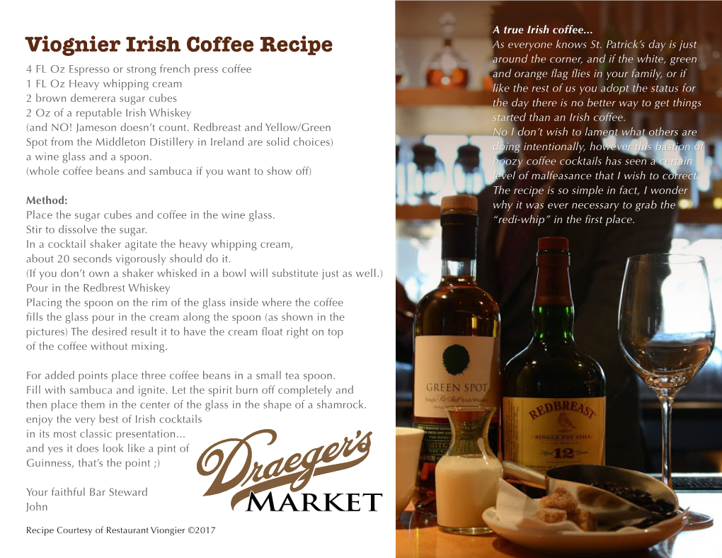Viognier Irish Coffee Recipe