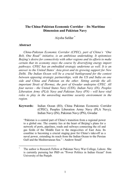 The China-Pakistan Economic Corridor – Its Maritime Dimension and Pakistan Navy