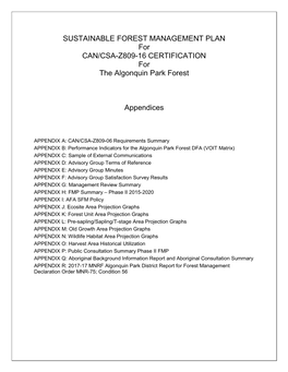 SUSTAINABLE FOREST MANAGEMENT PLAN for CAN/CSA-Z809-16 CERTIFICATION for the Algonquin Park Forest