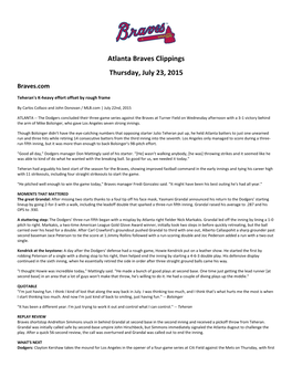Atlanta Braves Clippings Thursday, July 23, 2015 Braves.Com