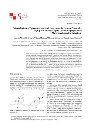 Determination of Spironolactone and Canrenone in Human Plasma by High-Performance Liquid Chromatography with Mass Spectrometry Detection†
