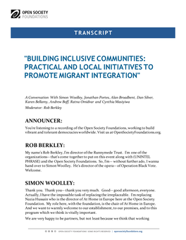 Building Inclusive Communities: Practical and Local Initiatives to Promote Migrant Integration"