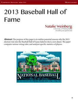 2013 Baseball Hall of Fame Natalie Weinberg University of Pennsylvania Nweinb@Sas.Upenn.Edu