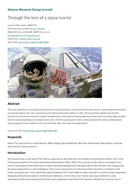 Science Museum Group Journal Through the Lens of a Space Tourist