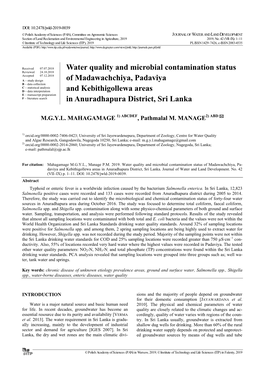 Water Quality and Microbial Contamination Status of Madawachchiya, Padaviya and Kebithigollewa Areas in Anuradhapura District