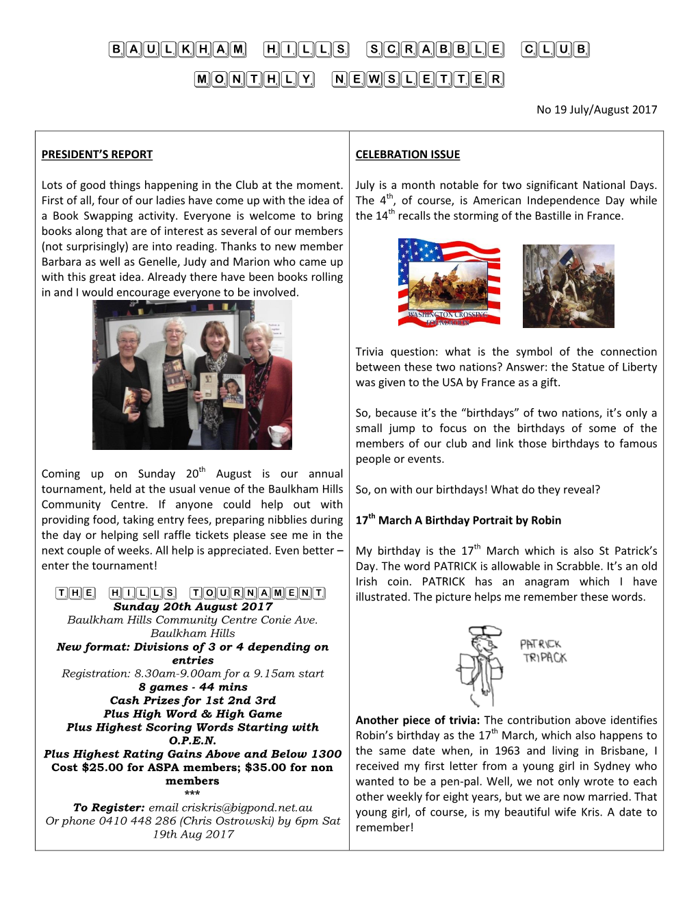 BAULKHAM HILLS SCRABBLE CLUB MONTHLY Newsletter