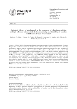 Sustained Efficacy of Natalizumab in the Treatment of Relapsing-Remitting Multiple Sclerosis Independent of Disease Activity