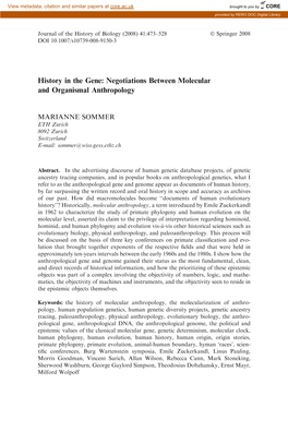 History in the Gene: Negotiations Between Molecular and Organismal Anthropology