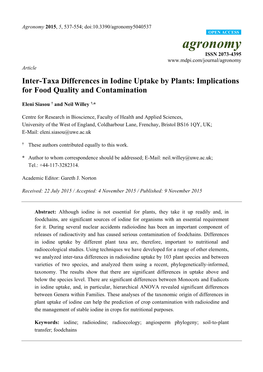 Inter-Taxa Differences in Iodine Uptake by Plants: Implications for Food Quality and Contamination