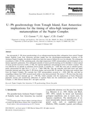 U–Pb Geochronology from Tonagh Island, East Antarctica: Implications for the Timing of Ultra-High Temperature Metamorphism of the Napier Complex