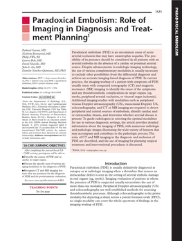 Paradoxical Embolism: Role of Imaging in Diagnosis and Treat- Ment Planning1